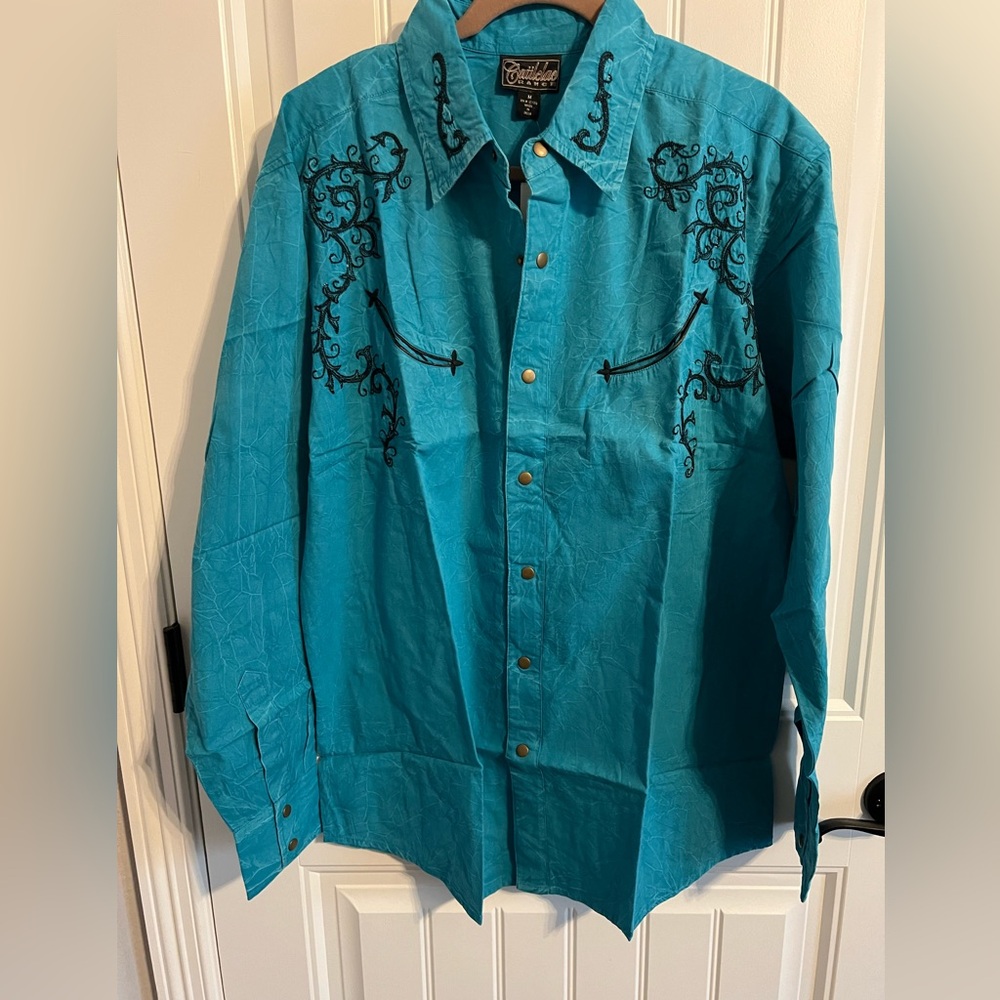 Cattlelac Men's Turquoise Long Sleeve Western Shirt. Size M (Runs Big). NWT